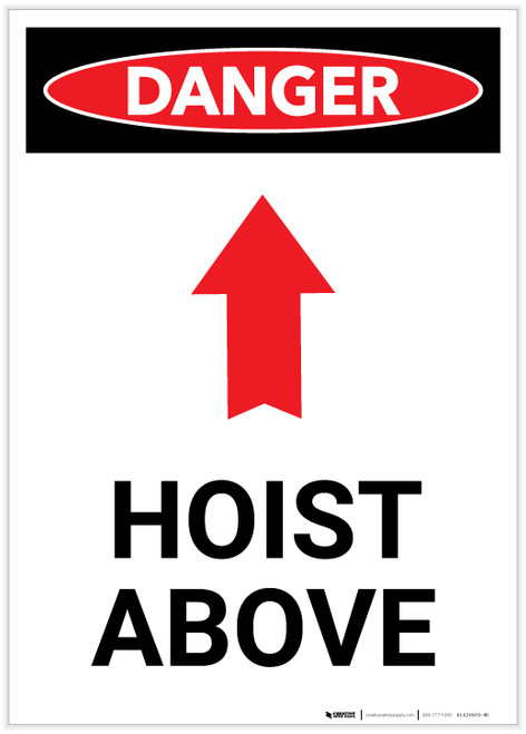 Danger: Hoist Above With Arrow Portrait - Label