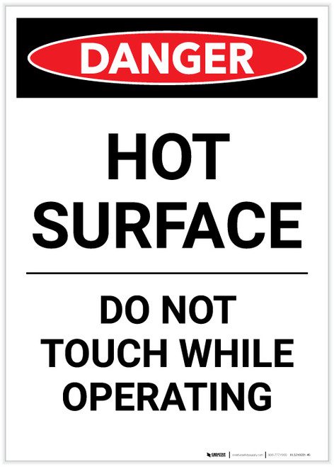 Danger: Hot Surface Do Not Touch Portrait - Label