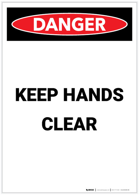Danger: Keep Hands Clear Portrait - Label