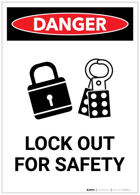 Danger: Lock Out Tag Out Must Be Performed Portrait - Label