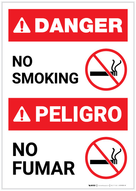 Danger: No Smoking With Graphic Bilingual Spanish Portrait - Label