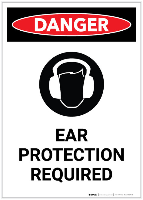 Danger: PPE Ear Protection Required with Icon Portrait - Label