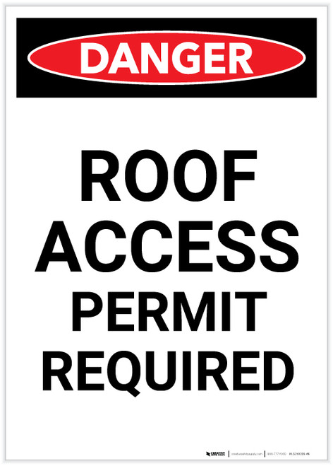 Danger: Roof Access Permit Required Portrait - Label