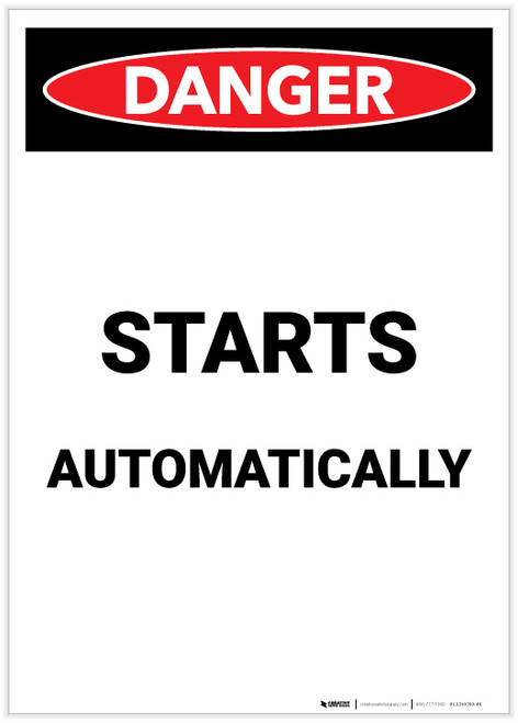 Danger: Starts Automatically Portrait - Label