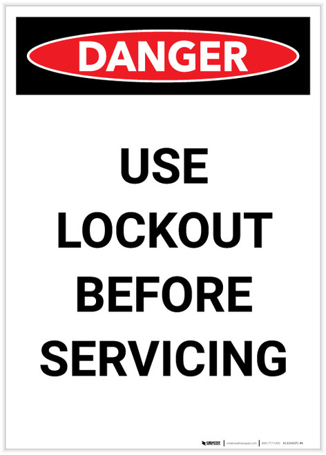 Danger: Use Lockout Before Servicing Portrait - Label