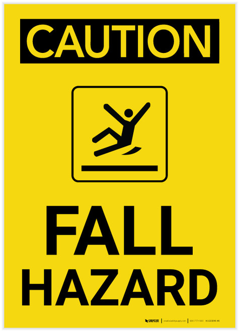 Caution: Fall Hazard Portrait with Graphic - Label