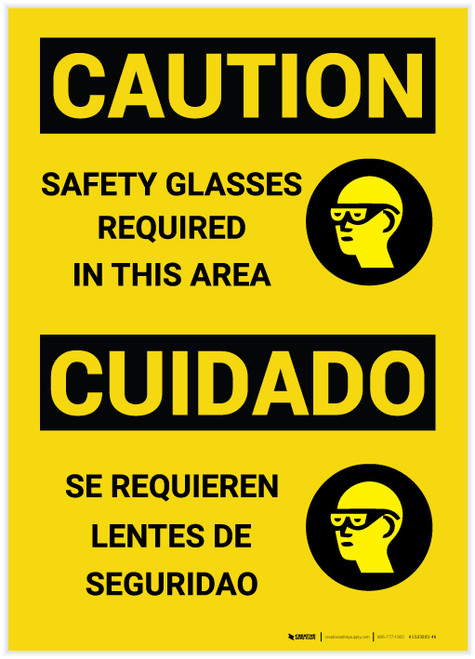 Caution: Safety Glasses Required in Area Bilingual Spanish - Label