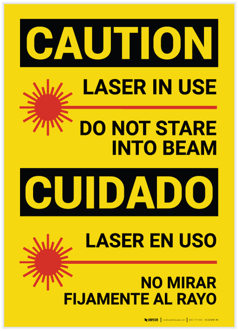 Caution: Laser In Use Do Not Stare Into Beam Caution Bilingual Spanish - Label