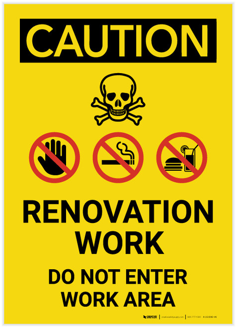 Caution: Renovation Work Do Not Enter Work Area Portrait - Label