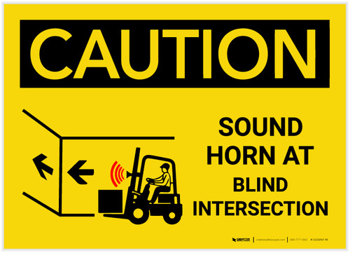 Caution: Sound Horn at Blind Intersection with Graphic - Label