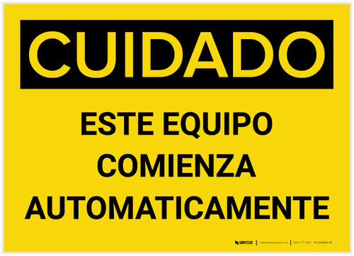 Caution: Equipment Starts Automatically Spanish - Label