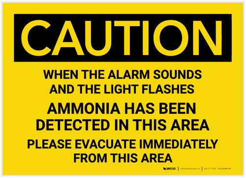 Caution: When Alarm Sounds Amonia Detected - Label