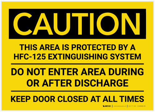 Caution: Area Protected by a HFC-125 Extinguisher System - Label
