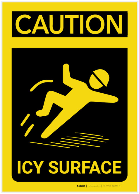 Caution: Icy Surface Vertical with Graphic - Label