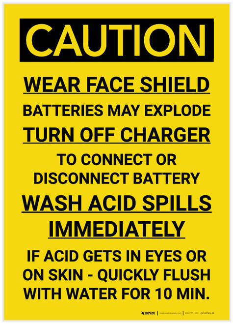 Caution: Wear Face Shield Batteries May Explode - Label