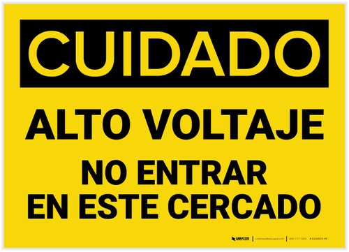 Caution: High Voltage Do Not Enter Enclosure Spanish - Label