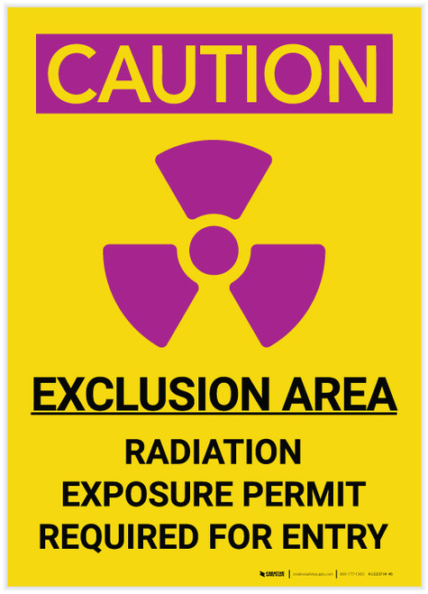 Caution: Exclusion Area Radiation with Icon Portrait - Label Caution: Exclusion Area Radiation with Icon Portrait - Label