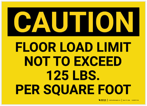 Caution: Floor Load Limit 125 Lbs Landscape - Label