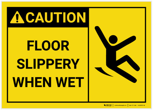 Caution: Floor Slippery When Wet with Icon Landscape - Label