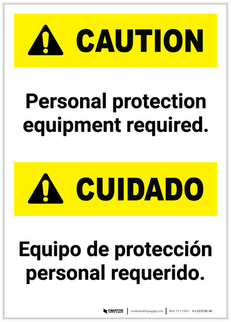 Caution: Personal Protection Equipment Required Bilingual Spanish Portrait - Label
