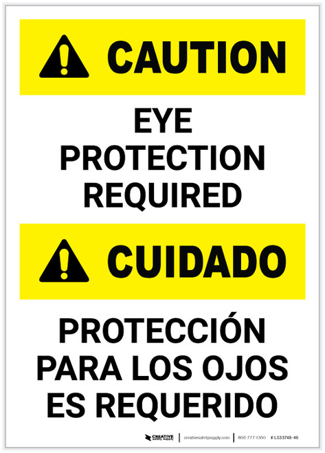 Caution: Eye Protection Required Bilingual Spanish Portrait - Label