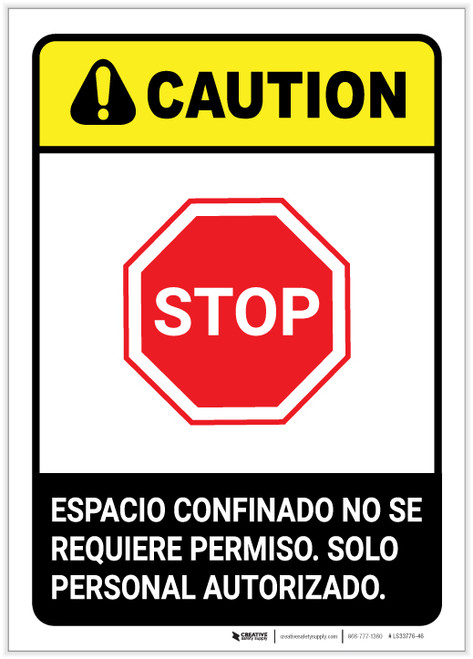 Caution: Non Permit Confined Space Spanish ANSI Portrait - Label