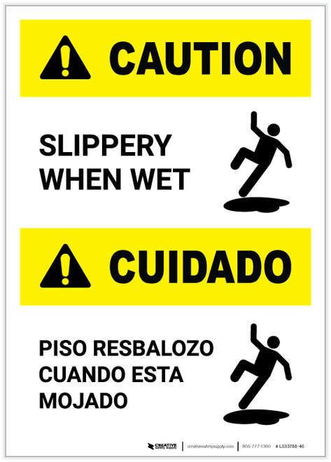 Caution: Slippery When Wet Bilingual Spanish Portrait - Label