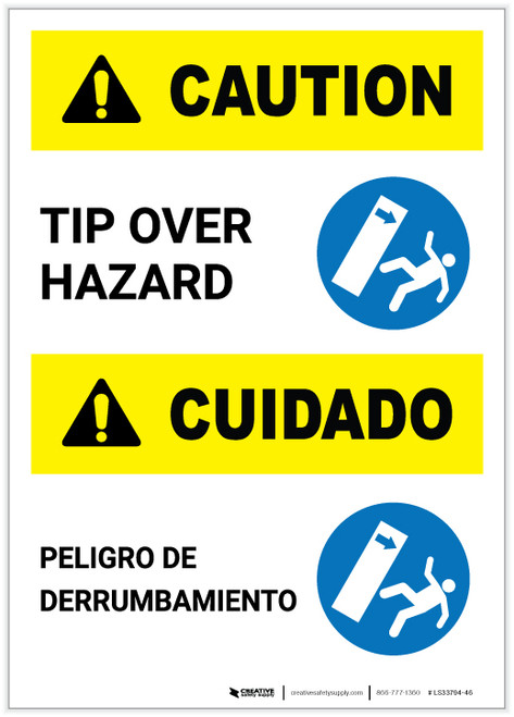 Caution: Tip Over Hazard Bilingual Spanish Portrait - Label