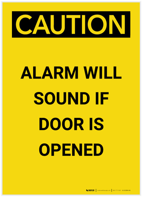 Caution: Alarm will Sound if Door is Opened Portrait - Label
