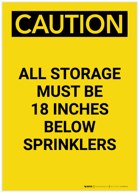 Caution: All Storage Must be 18 Inches Below Sprinklers Portrait - Label