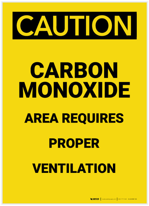 Caution: Carbon Monoxide Area Requires Proper Ventilation Portrait - Label
