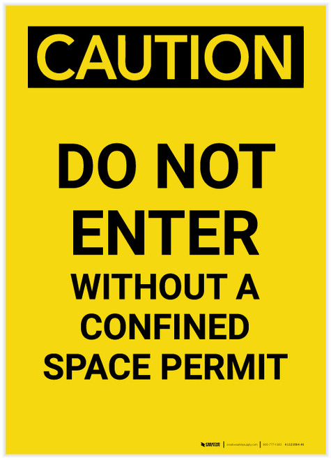 Caution: Do Not Enter Without Confined Space Permit Portrait - Label
