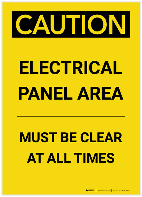 Caution: Electrical Panel Area Must be Clear at All Times Portrait - Label