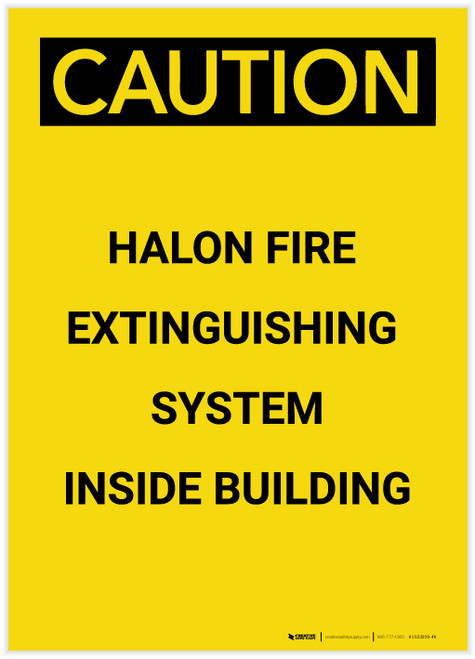 Caution: Emergency Halon Fire Extinguisher Portrait - Label
