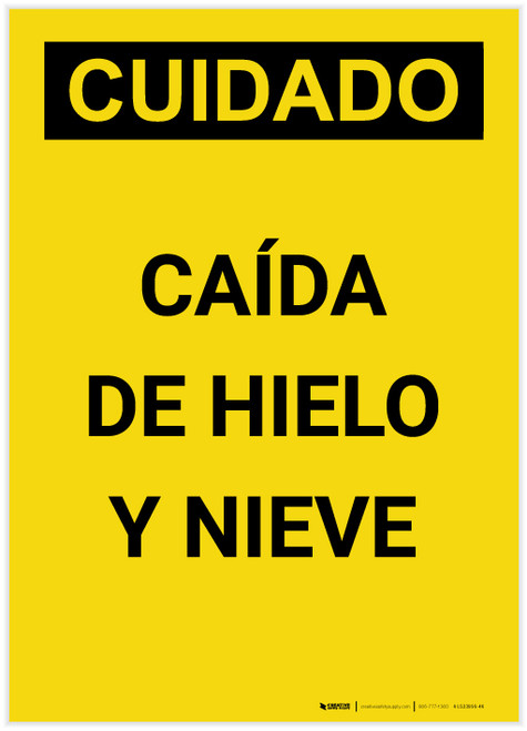 Caution: Falling Ice Snow Spanish Portrait - Label