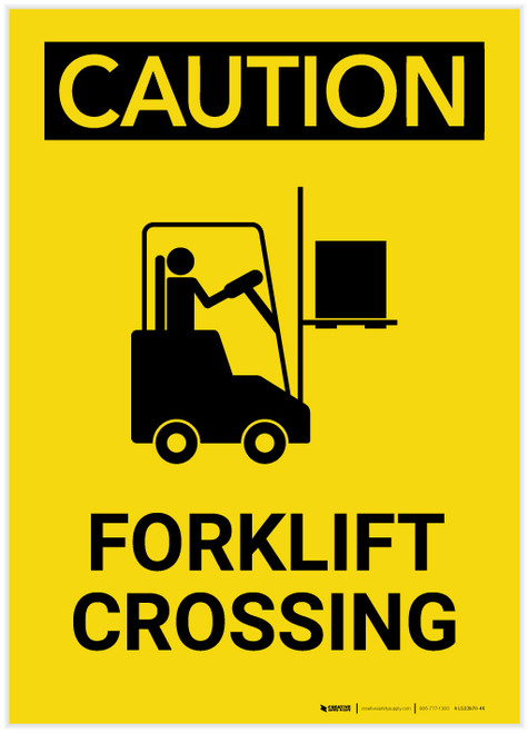 Caution: Forklift Crossing with Graphic Right Portrait - Label
