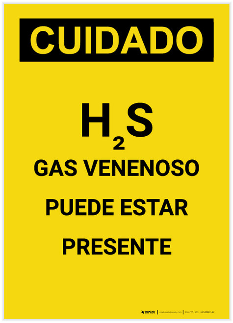 Caution: H2S Poisonous Gas May Be Present Spanish Portrait - Label
