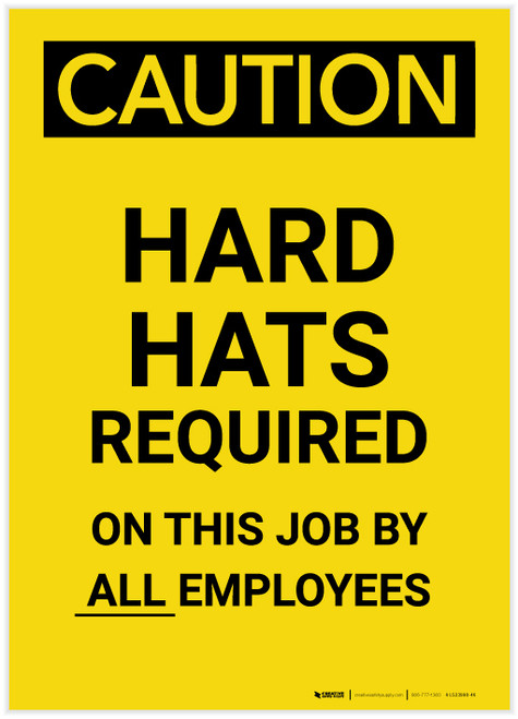 Caution: Hard Hats Required by Employees Portrait - Label