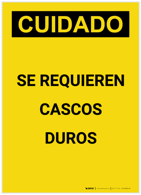 Caution: Hard Hats Required Spanish Portrait - Label