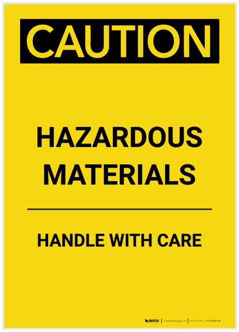 Caution: Hazardous Materials Handle With Care Portrait - Label