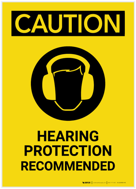 Caution: Hearing Protection Recommended With Graphic Portrait - Label
