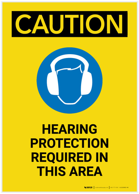 Caution: Hearing Protection Required In Area with Graphic Portrait - Label
