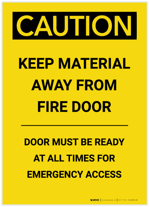 Caution: Keep Material Away From Fire Door Portrait - Label
