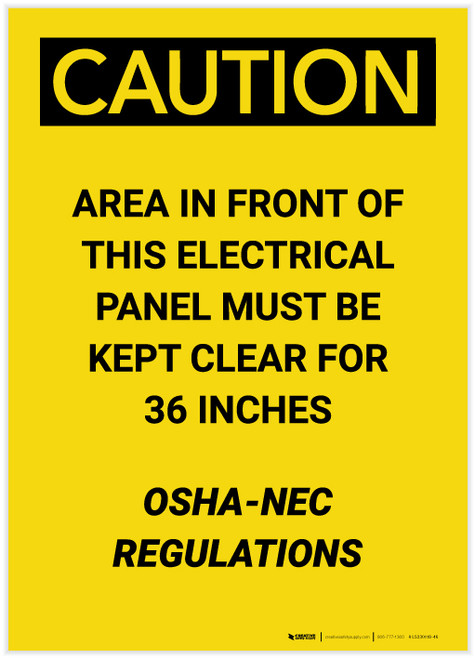 Caution: NEC Regulations Keep Clear of Electrical Panel Portrait - Label