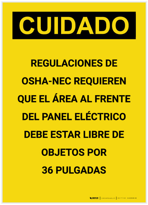 Caution: OSHA NEC Regulations Requires Spanish Portrait - Label