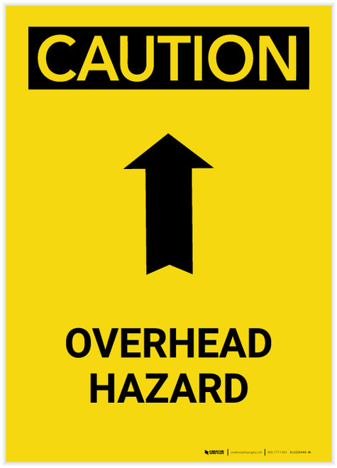 Caution: Overhead Hazard Arrows Up Portrait - Label