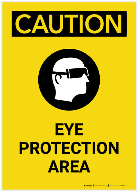 Caution: PPE Eye Protection Area with Graphic Portrait - Label