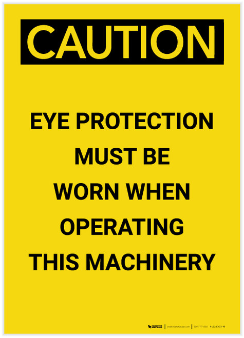Caution: PPE Eye Protection When Operating Machinery Portrait - Label