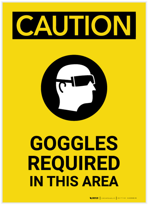 Caution: PPE Goggles Required in This Area With Graphic Portrait - Label