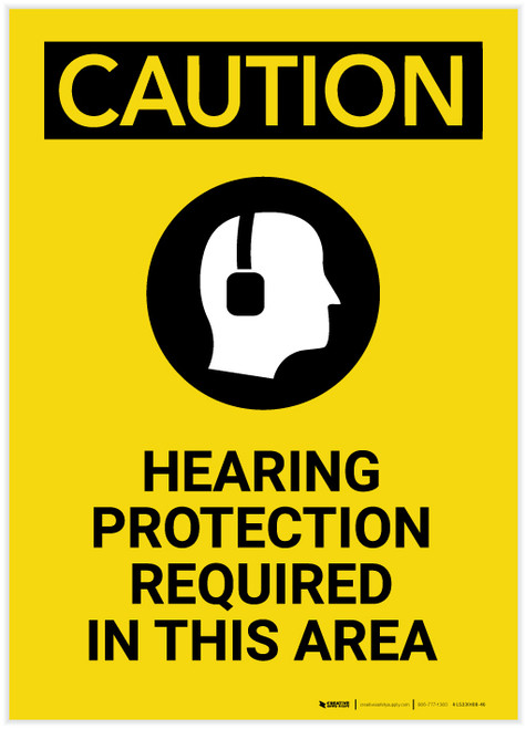 Caution: PPE Hearing Protection Required in This Area with Graphic Portrait - Label